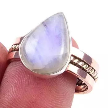 Драгоценный камень из натурального радужного лунного камня, двухцветное кольцо из стерлингового серебра 925 пробы, размер 9 N8Z22