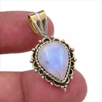 Драгоценный камень из натурального радужного лунного камня 925 пробы, одноцветное серебро, двухцветный кулон 1,25 дюйма k8u02