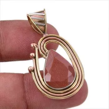 Драгоценный камень из натурального солнечного камня 925 пробы, двухцветный кулон из стерлингового серебра 1,50 дюйма G1M75