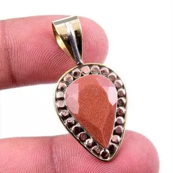 Драгоценный камень из натурального солнечного камня 925 пробы, двухцветный кулон из стерлингового серебра 1,5 дюйма Z7A07