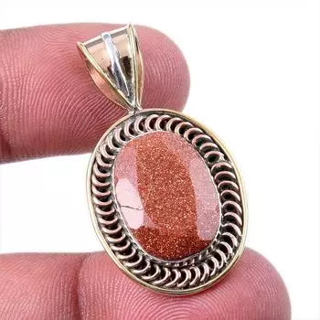 Драгоценный камень из натурального солнечного камня 925 пробы, двухцветный кулон из стерлингового серебра 1,50 дюйма G3j49