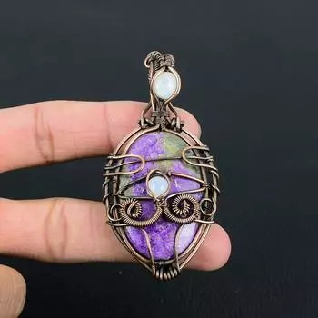 Драгоценный камень из пурпурита и лунного камня ручной работы из чистой медной проволоки, подвеска для ювелирных изделий на День Благодарения 2.56 Inches фиолетовый