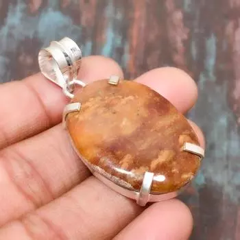 Драгоценный камень из яшмы с призрачным глазом, подвеска из стерлингового серебра 925 пробы ручной работы, ювелирные изделия на День Благодарения 1.97 Inches красный