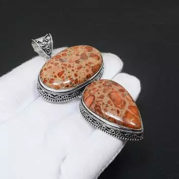 Драгоценный камень из яшмы с птичьим глазом, подвеска из стерлингового серебра 925 пробы ручной работы, двойной камень, антикварный кулон, подвеска из натурального драгоценного камня из яшмы с птичьим глазом для подарков 2.95 красный