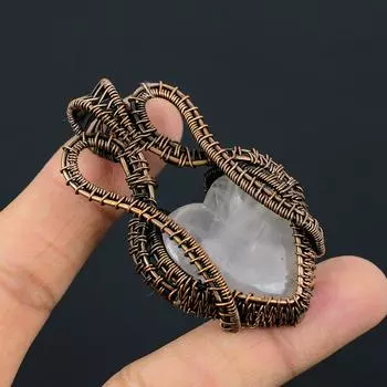 Драгоценный камень из розового кварца в форме сердца, медная проволока, обернутая подвеска ручной работы, индийские украшения 2.63 Inches розовый