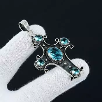 Драгоценный камень из швейцарского голубого топаза, серебро 925 пробы ручной работы, ожерелье из настоящего голубого топаза, ожерелье из синего топаза с камнем в декабре, подарок для нее 2.55 синий