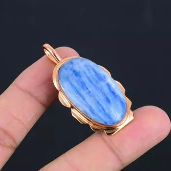 Драгоценный камень кианит, медная ювелирная подвеска ручной работы, великолепная подвеска для любви 2.17 inches синий