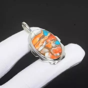 Драгоценный камень колючей устрицы, подвеска из стерлингового серебра 925 пробы ручной работы, натуральная колючая устрица, бирюзовые украшения, подвеска из колючей устрицы для подарков 1.77 оранжевый