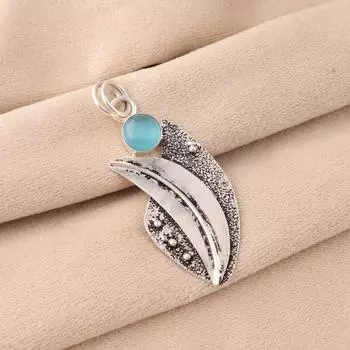 Драгоценный камень «Кошачий глаз» синего цвета, украшения из серебра 925 пробы, кулон в виде листа ручной работы для нее PP-36-43