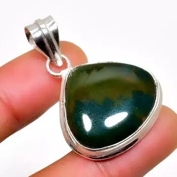 Драгоценный камень кровавик, кулон ручной работы с серебряным покрытием 925 пробы, 1,51 дюйма 1.51 зелёный