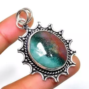 Драгоценный камень-кровавый камень, посеребренный 925 пробы, кулон ручной работы, 2,00 дюйма 2.00 зелёный