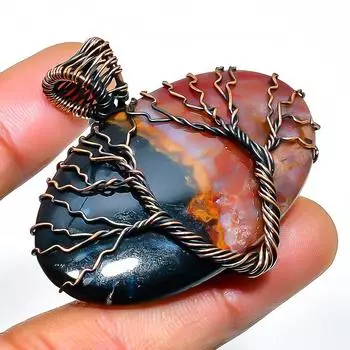 Драгоценный камень-кровавый камень, ручная работа, медная проволочная подвеска, 1,58 дюйма 1.58 зелёный