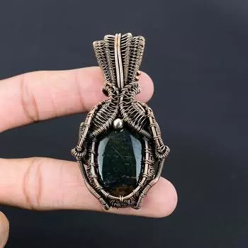 Драгоценный камень кровавый камень ручной работы из чистой медной проволоки, обернутый кулоном, ювелирные изделия для женщин 2.83 Inches красный