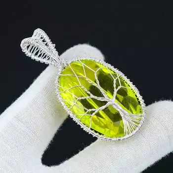 Драгоценный камень кулон цитрин, кулон из стерлингового серебра 925 ручной работы, ювелирные изделия из серебряной проволоки, кулон из проволочной обмотки, ювелирные изделия Древо жизни 2,16 жёлтый