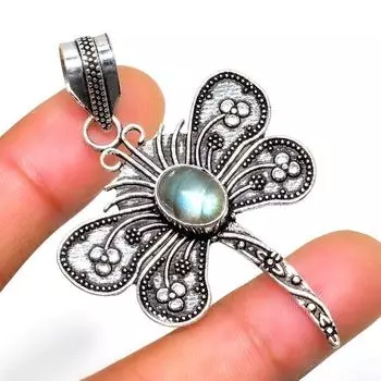 Драгоценный камень Лабрадорит 925 посеребренная подвеска ручной работы 2,27 дюйма 2.27 чёрный