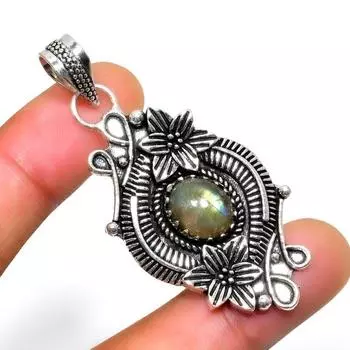 Драгоценный камень Лабрадорит 925 посеребренная подвеска ручной работы 2,27 дюйма 2.27 чёрный