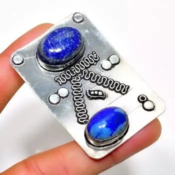 Драгоценный камень лазурит 925, посеребренная подвеска ручной работы 2,08 дюйма 2.08 синий