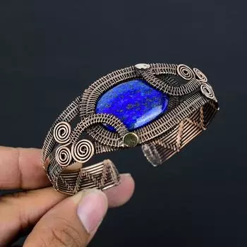 Драгоценный камень лазурит из чистой медной проволоки, завернутый в манжеты/браслет ручной работы, ювелирные изделия Adjustable синий