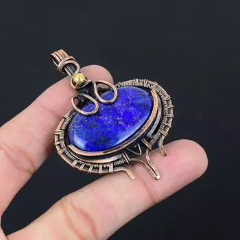 Драгоценный камень лазурит из чистой медной проволоки, обернутый подвеской ручной работы, ювелирное изделие для нее 2.76 Inches синий