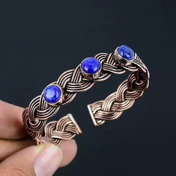 Драгоценный камень лазурит ручной работы из чистой медной проволоки, регулируемый браслет для нее Adjustable синий