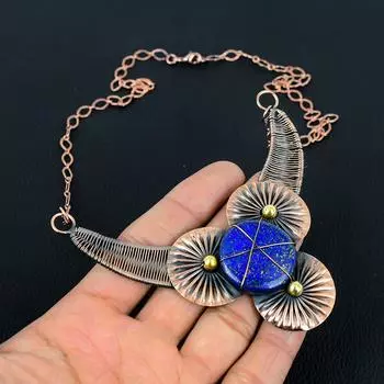 Драгоценный камень лазурит ручной работы из чистой медной проволоки, ювелирное ожерелье для свадебного подарка 18 Inches синий