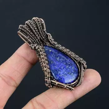 Драгоценный камень лазурит ручной работы из медной проволоки, ювелирный кулон для свадебного подарка 2.76 Inches синий