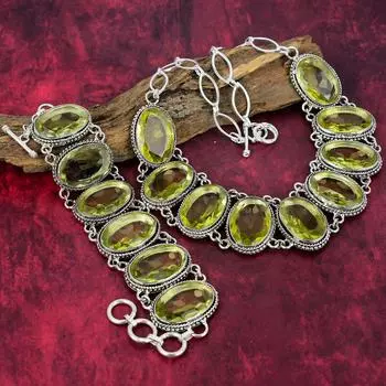 Драгоценный камень лимонный топаз, комплект ювелирных изделий из стерлингового серебра 925 пробы, серебряные украшения ручной работы для нее, браслет и ожерелье с красивым топазом для женщин Adjustable With 8 -18 жёлтый