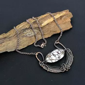 Драгоценный камень магнезит ручной работы из медной проволоки, старинное ожерелье для нее 18 Inches With Adjustable белый