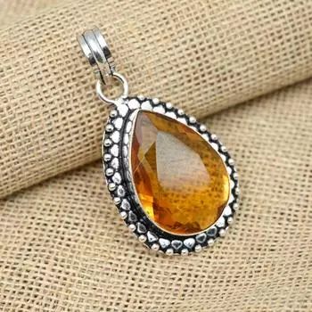 Драгоценный камень медовый топаз, ювелирные изделия из стерлингового серебра 925 пробы ручной работы, изысканный кулон, подарок на помолвку 1.77 Inches оранжевый
