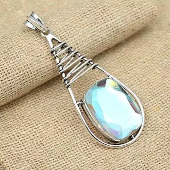 Драгоценный камень Мистический топаз из стерлингового серебра 925 пробы, потрясающая ювелирная подвеска ручной работы, изящный кулон 2.75 Inches белый