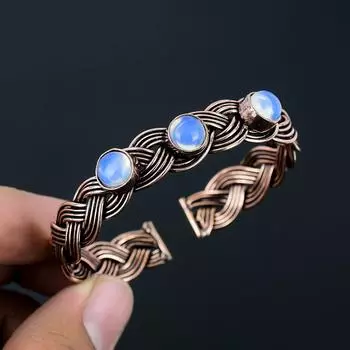 Драгоценный камень молочного опала, браслет ручной работы из чистой медной проволоки, красивый браслет для любви Adjustable белый