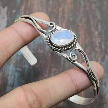 Драгоценный камень молочного опала, стерлинговое серебро 925 пробы, замечательный браслет ручной работы, регулируемый ювелирный браслет-манжета Adjustable белый