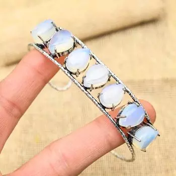 Драгоценный камень молочного опала, стерлинговое серебро 925 пробы, ювелирные изделия ручной работы, элегантный регулируемый браслет для женщин