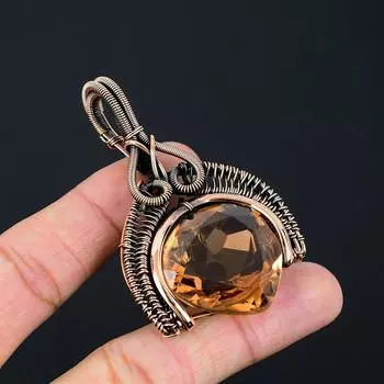 Драгоценный камень морганит, подвеска ручной работы из чистой медной проволоки, обернутая ювелирными изделиями на День Благодарения 2.95 Inches оранжевый