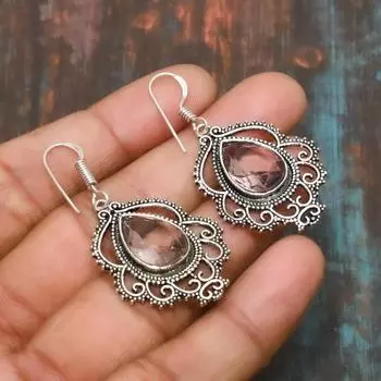 Драгоценный камень морганит, стерлинговое серебро 925 пробы, очаровательные ювелирные серьги ручной работы, подарок для нее 1.77 inches оранжевый