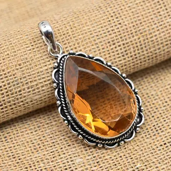 Драгоценный камень морганит, ювелирные изделия ручной работы из стерлингового серебра 925 пробы, красивая подвеска для нее 1.77 Inches оранжевый