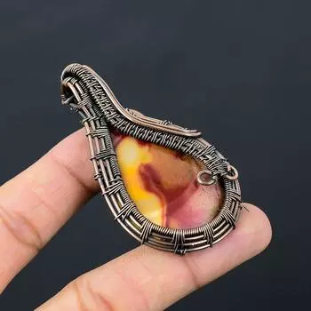 Драгоценный камень Мукаит из чистой медной проволоки, обернутый подвеской ручной работы, ювелирное изделие для подарка 2.76 Inches жёлтый