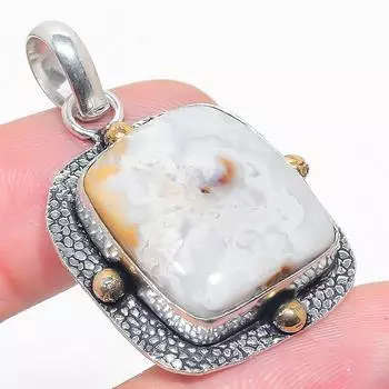 Драгоценный камень натуральный сколецит, двухцветный кулон из стерлингового серебра 925 пробы, 1,62 дюйма, F1N10