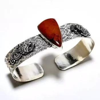 Драгоценный камень обсидиан из красного дерева 925 пробы, посеребренный браслет-манжета ручной работы