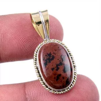 Драгоценный камень обсидиан из натурального красного дерева 925 пробы, одноцветное серебро, двухцветный кулон 1,25 дюйма C2K83