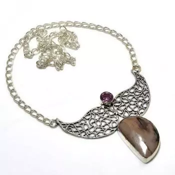 Драгоценный камень Ocean Fume Агат Розовый Кунцит 925 Посеребренная Ожерелье 18 дюймов 18 чёрный