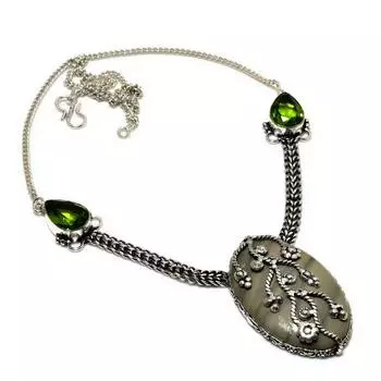 Драгоценный камень океанский дым агат перидот 925 посеребренное ювелирное ожерелье 18 дюймов 18 чёрный