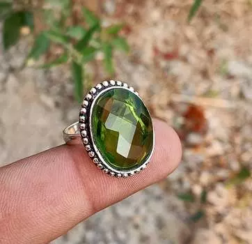 Драгоценный камень Паридот Топаз Стерлингового Серебра 925 пробы Подарочное Кольцо Ручной Работы Размер 8Ювелирные Изделия HNR-R2-R316