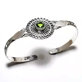 Драгоценный камень перидот 925 посеребренный ювелирный браслет ручной работы-манжета