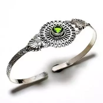 Драгоценный камень перидот 925 посеребренный ювелирный браслет ручной работы-манжета