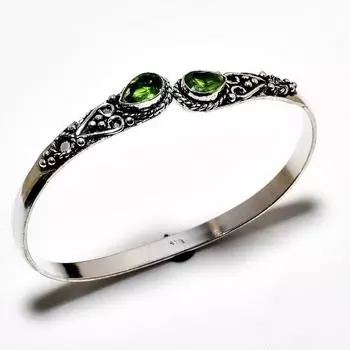 Драгоценный камень перидот 925 посеребренный ювелирный браслет ручной работы-манжета