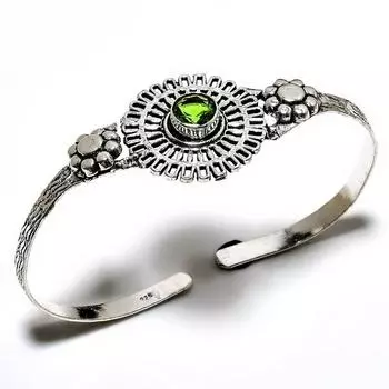 Драгоценный камень перидот 925 посеребренный ювелирный браслет ручной работы-манжета