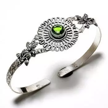 Драгоценный камень перидот 925 посеребренный ювелирный браслет ручной работы-манжета