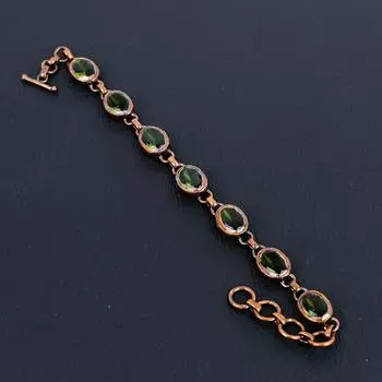 Драгоценный камень перидот, медь, гальванопластика, ювелирные изделия ручной работы, удивительный браслет для свадебного подарка 8 Inches With Adjustable зелёный