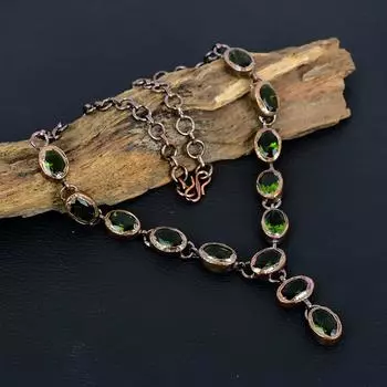 Драгоценный камень перидот, медь, гальванопластика, ювелирные изделия ручной работы, удивительное ожерелье для свадебного подарка 18 Inches With Adjustable зелёный